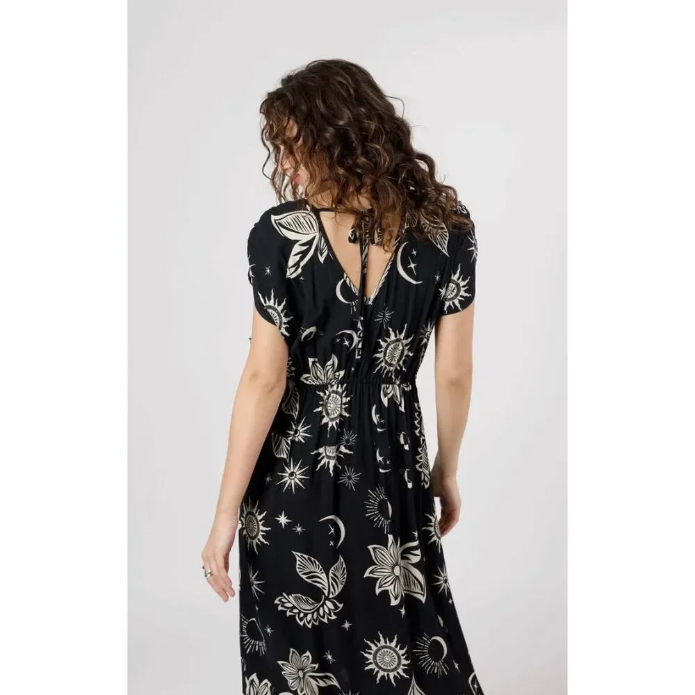NWT Band Of Gypsies Haylee Black Celestial Wrap Maxi Dress Size Small
